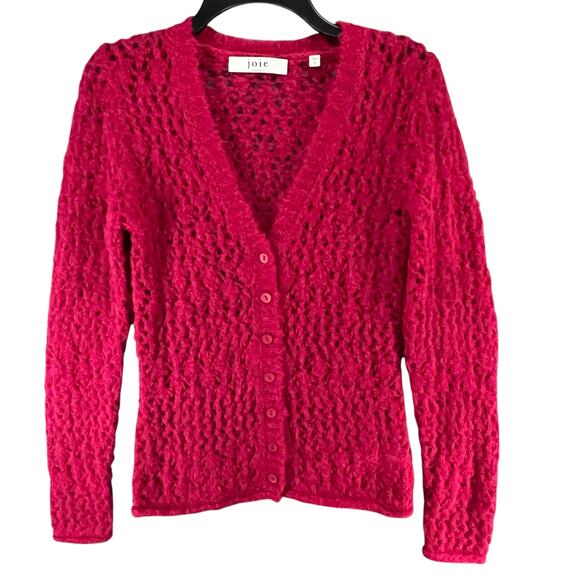 Joie Vara Sweater Womens XS Wool Alpaca Blend Open Knit Cardigan Button Up Soft - Picture 2 of 15